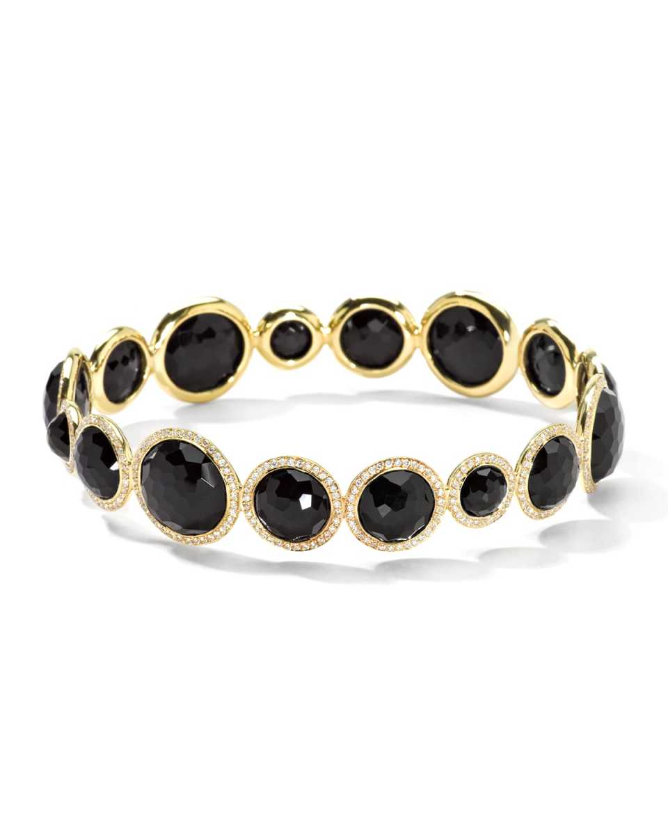 Lollipop 18K Yellow Gold Large Onyx and Diamond All Around Bangle